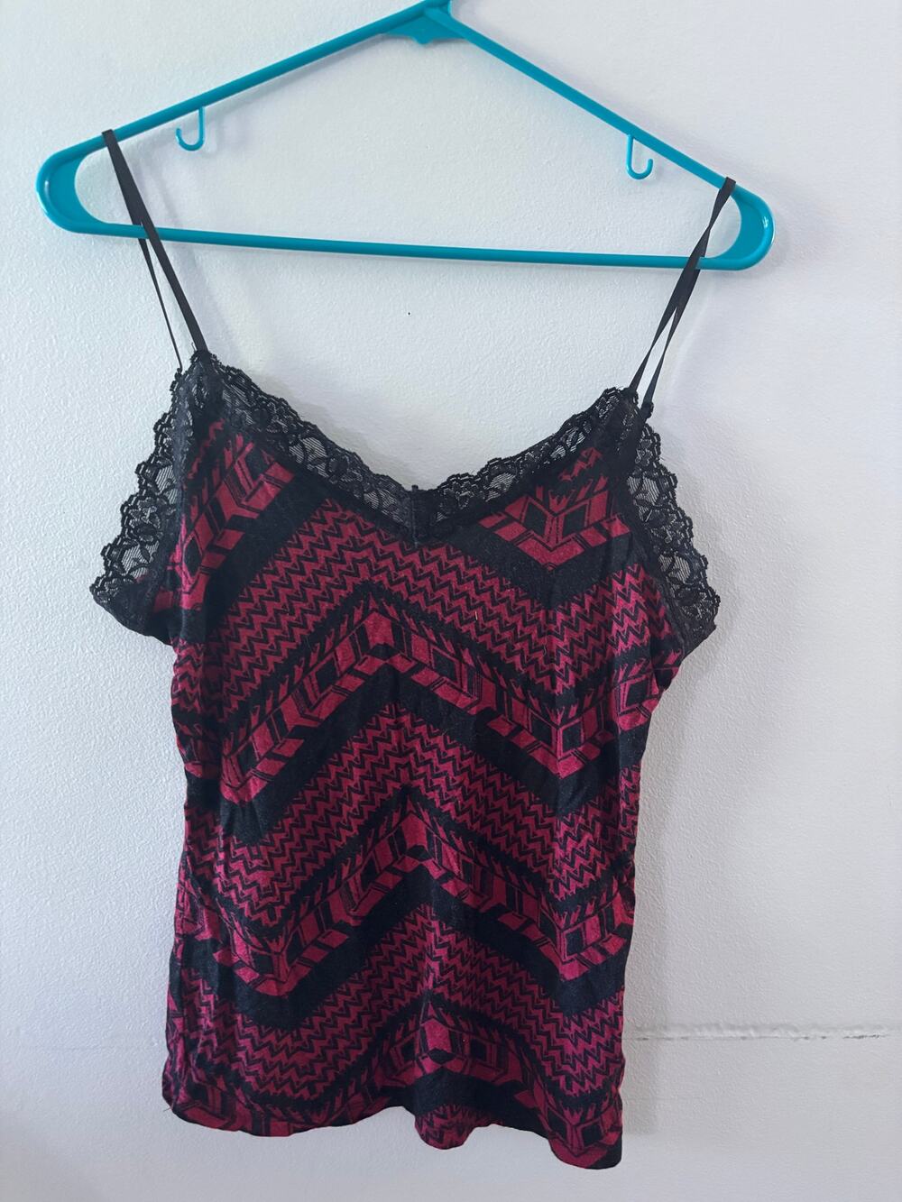 Vintage Deb Womens Y2K Babydoll Cami Size Medium Red Black Lace Trim Whimsigoth